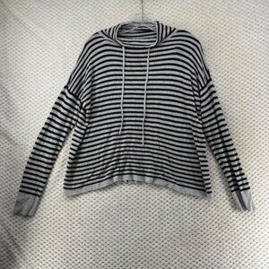 Eileen Fisher Knit Top Striped Gray Black Funnel Neck Long Sleeve Pullover XS